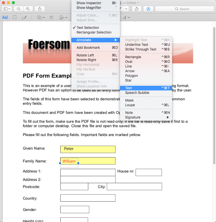 change font size of pdf text box for mac